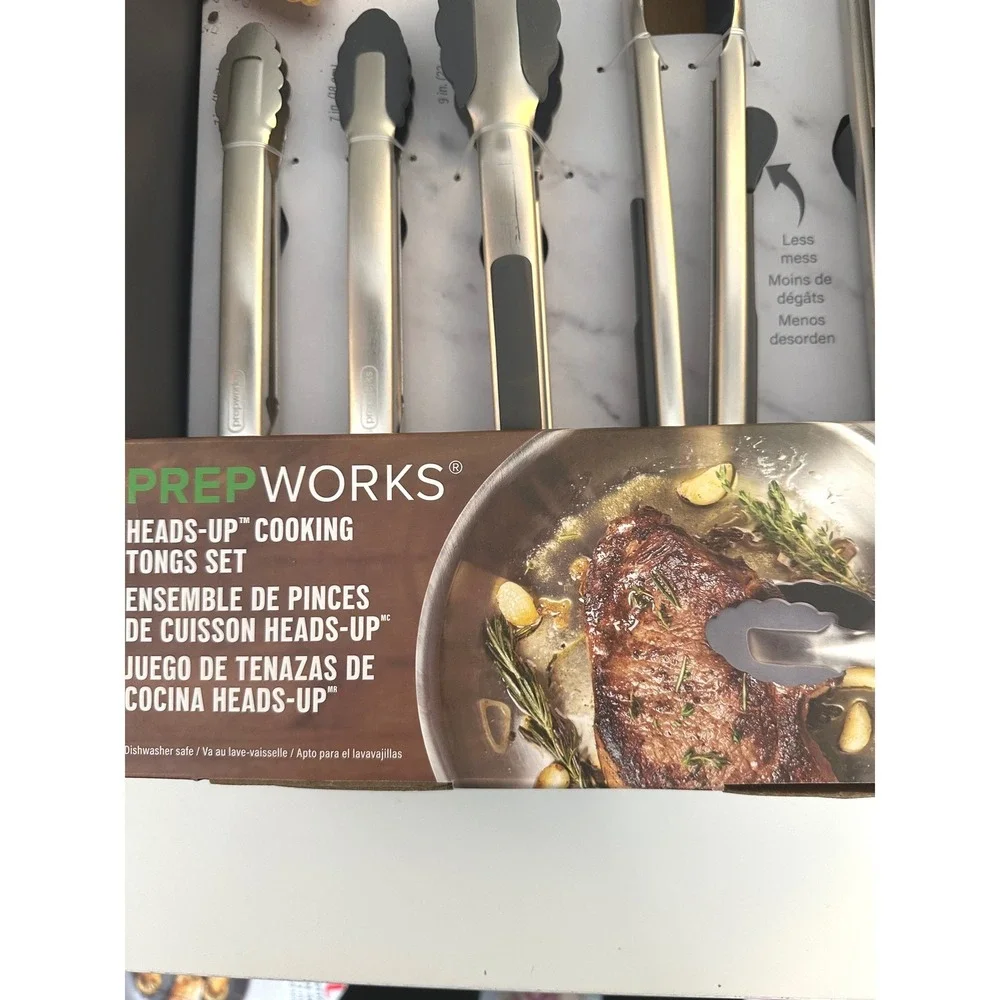 PrepWorks Silver Silicone Heads-Up Cooking Tongs Set 5 Piece